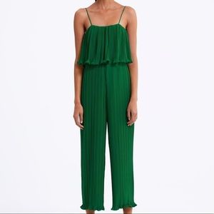 zara green xs pleated jumpsuit